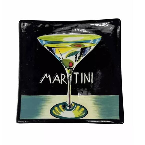 Mary Naylor Martini & Cosmopolitan Hand Painted Square Plate Set - Picture 2 of 9